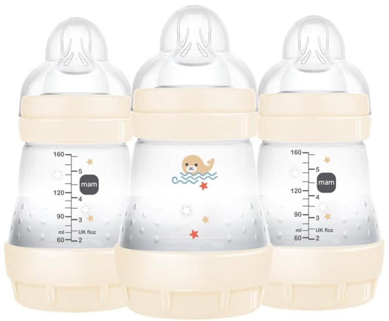 MAM Easy Start Anti Colic Baby Bottle 5 oz, Easy Switch Between Breast and Bottle, Reduces Air Bubbles and Colic, Newborn, Unisex, 3 Count (Pack of 1)