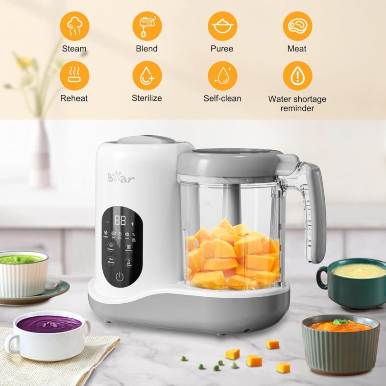 BEAR 2023 Baby Food Maker | One Step Baby Food Processor Steamer Puree Blender | Auto Cooking & Grinding | Baby Food Puree Maker with Self Cleans | Touch Screen Control