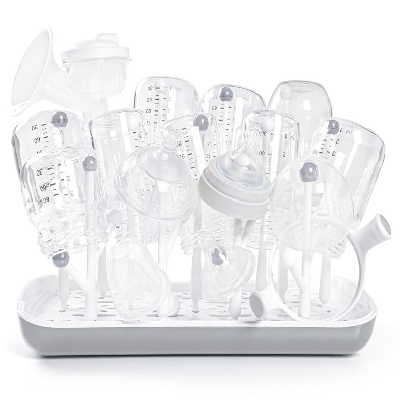 Baby Bottle Drying Rack with Tray, Termichy High Capacity Bottle Dryer Holder for Bottles, Teats, Cups, Pump Parts and Accessories, Gray